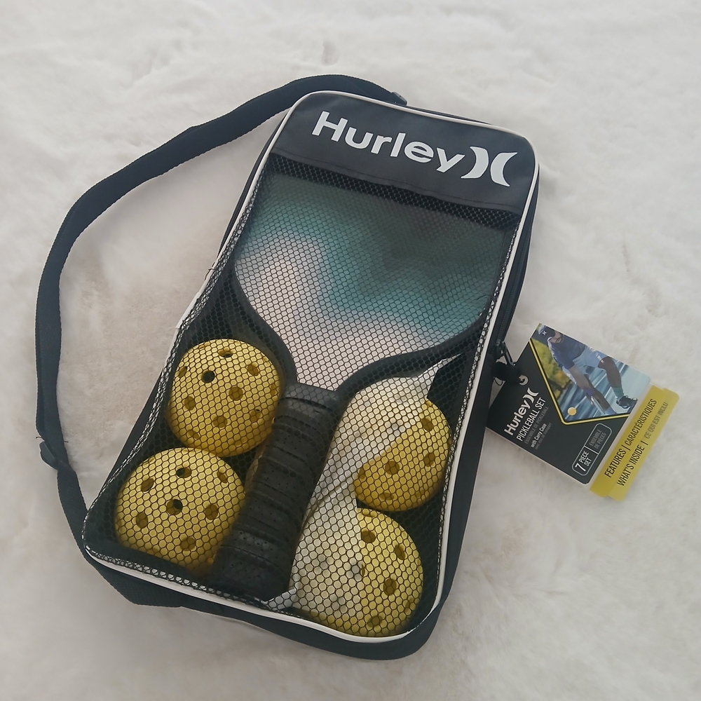 Hurley Black and Gray Paddle Set with Yellow Balls